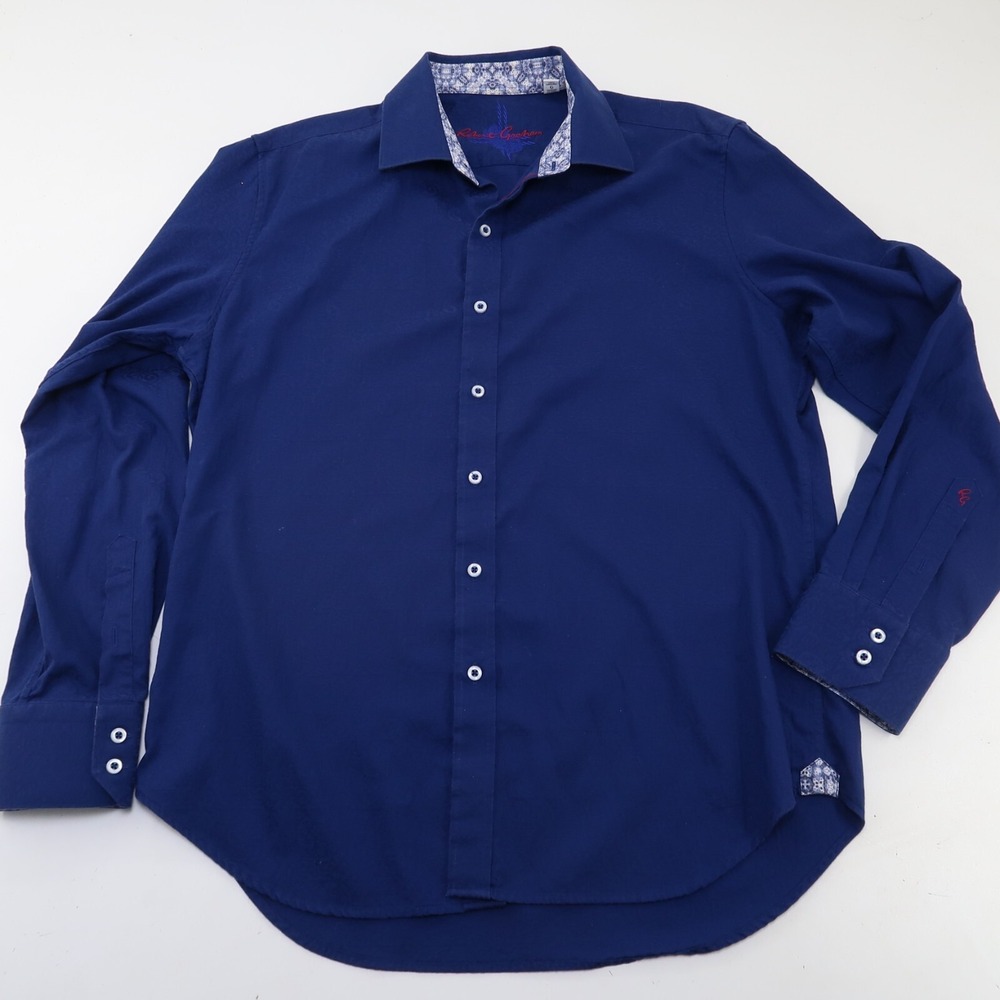 Robert Graham Classic Fit Blue Solid w Geometrical Button Down Shirt Large